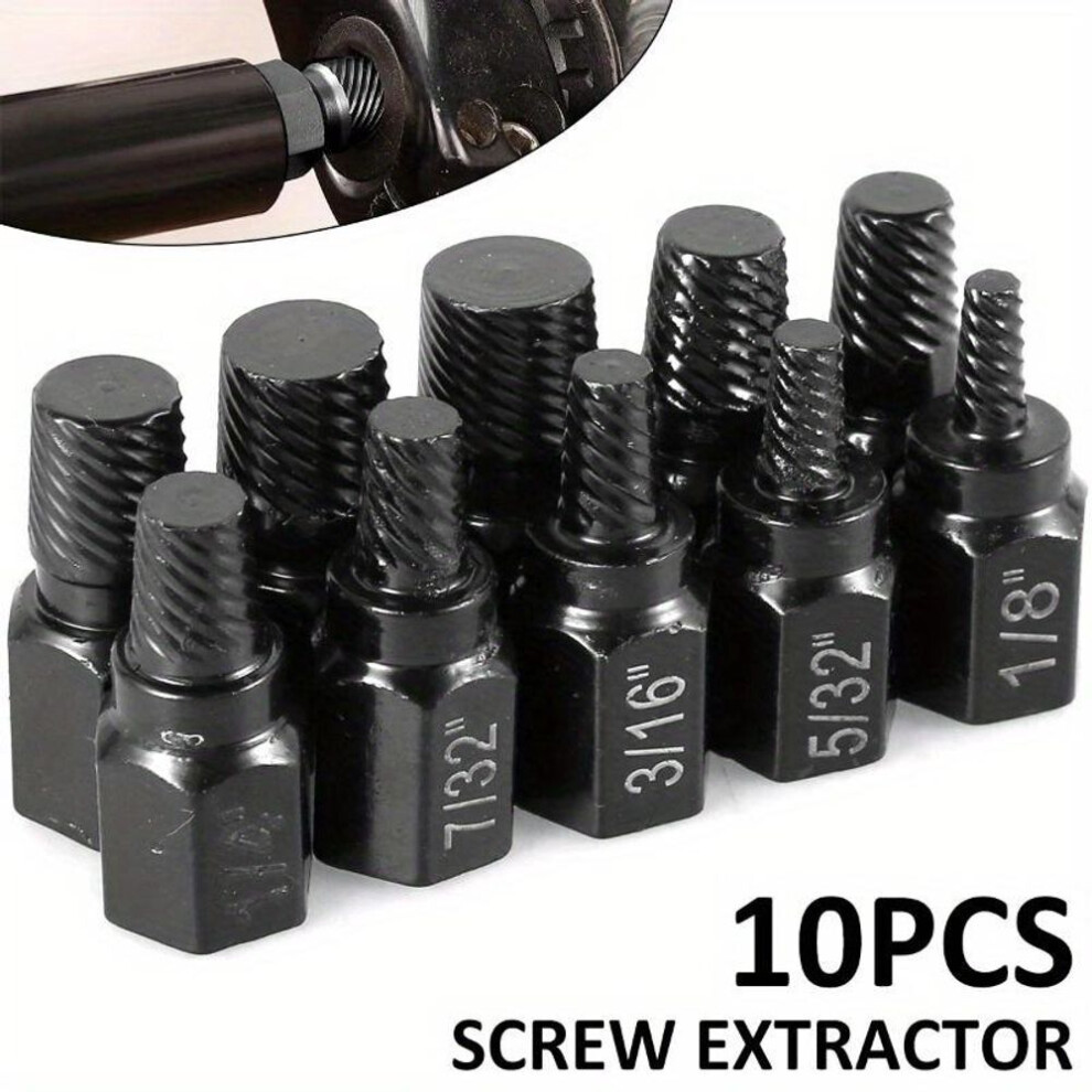 (black) 10pcs Screw Extractor Kit Alloy Steel Damaged Screw Remover Set Metal Easy Out Drill Bits Bolt Stud Multi-spline Screw Extractor