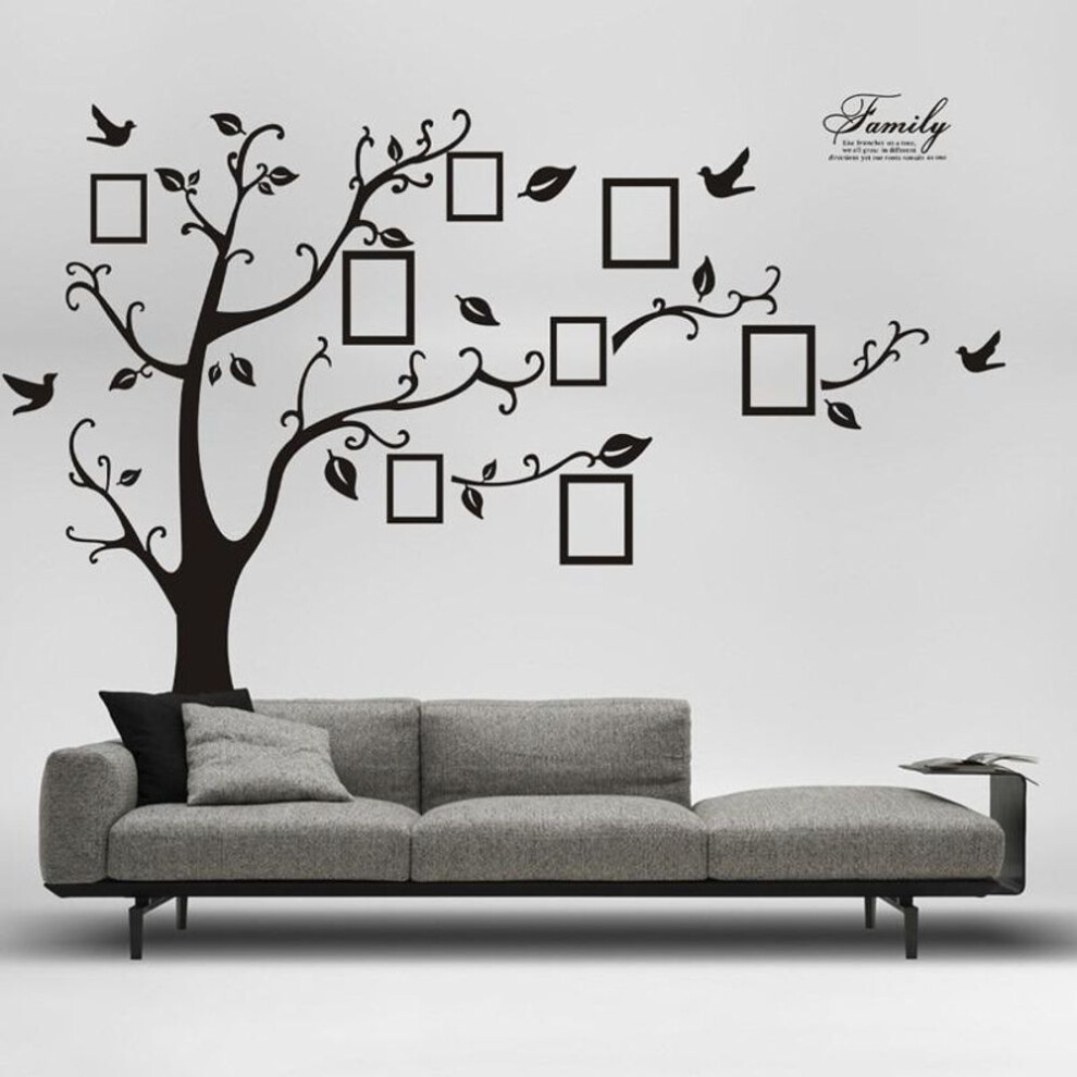 Large 250*180cm/99*71in Black Photo Frame Tree Wall Decals Self Adhesive Family Tree Wall Stickers Murals Wall Art Home Decor