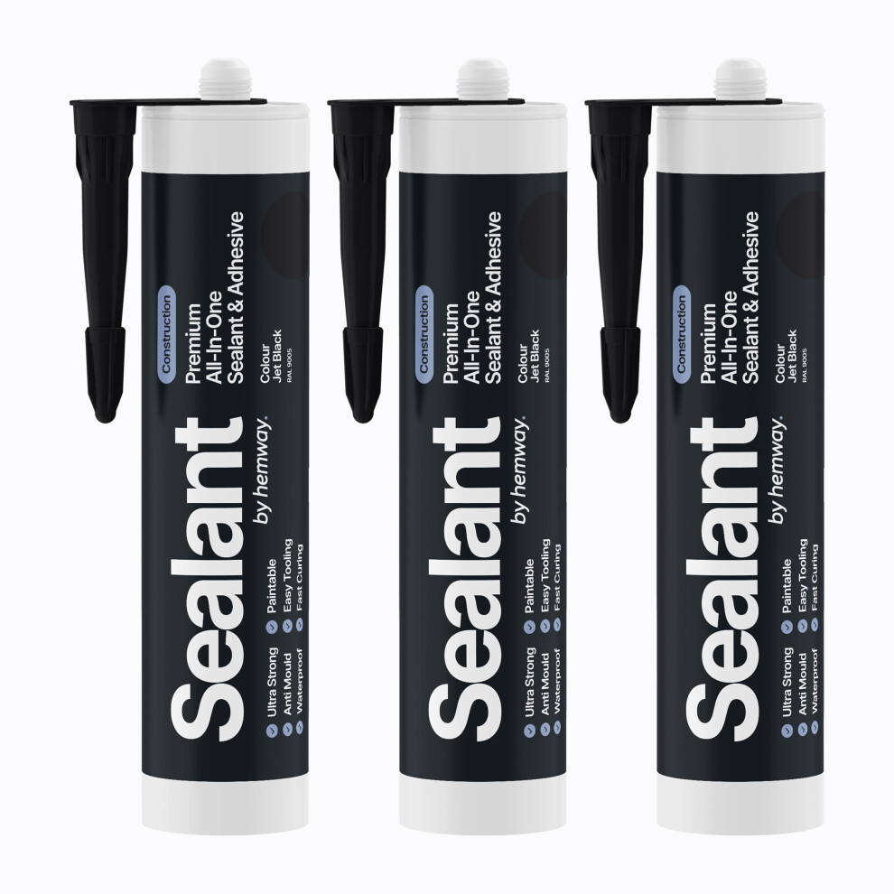 (Jet Black, 3 Pack) Hemway Construction All-In-One Hybrid Polymer Sealant & Adhesive