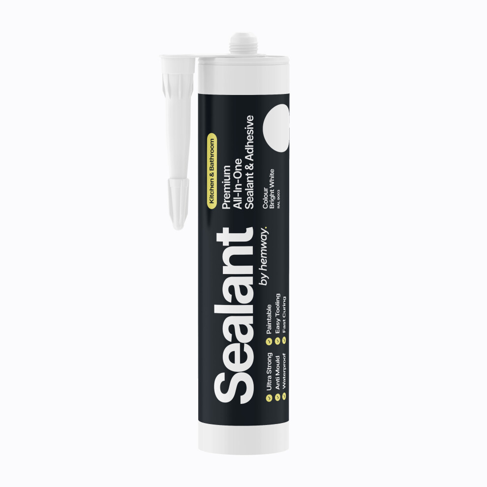 (Bright White, Single) Hemway Kitchen & Bathroom All-In-One Hybrid Polymer Sealant & Adhesive