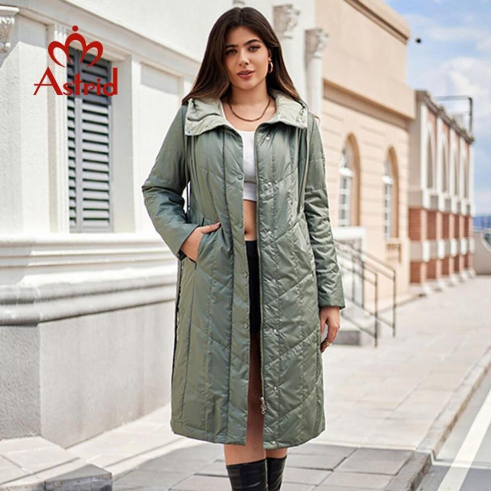 (green, 2XL) Astrid Women&apos;s Autumn Winter Parka Plus Size Woman Clothing Long Padding Warm Hood Female Quilted Jacket Coats Belt Split Hem Am-10642