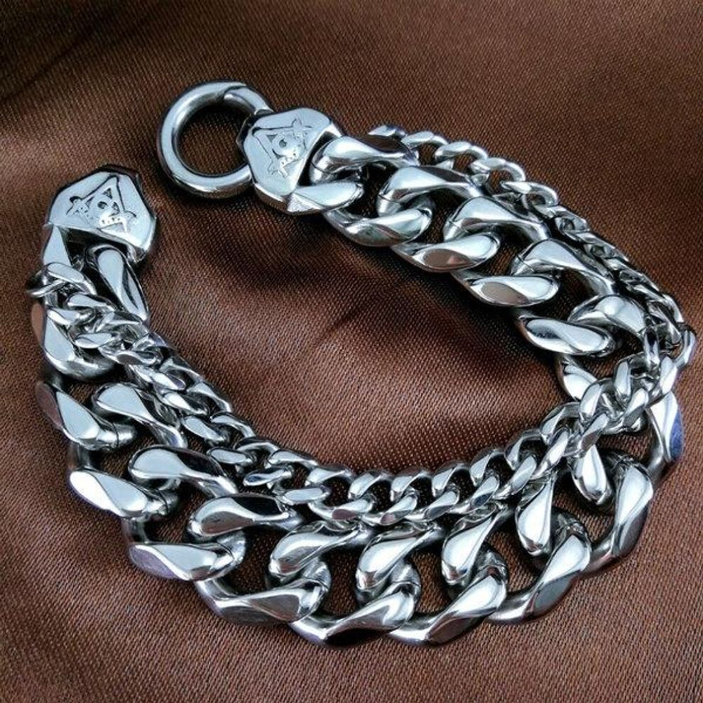(as the picture, 20cm) Stainless Steel Masonic Cuban Bracelet Bangle Jewelry Gift