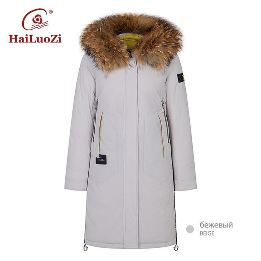 (beige, XXXL) HaiLuoZi 2022 New Winter Women&apos;s Jacket Fashion Casual Raccoon Big Fur Collar Down Jackets Women Coat Hooded Windproof Parka  89