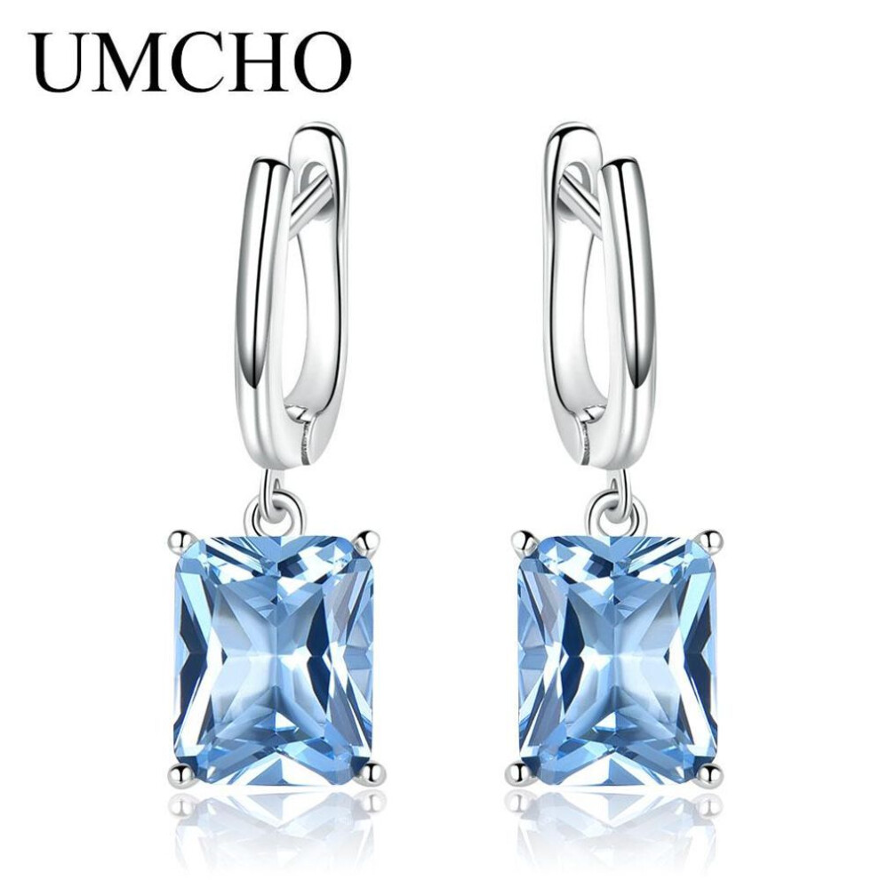 (as the picture) UMCHO Nano Blue Topaz Drop Earrings for Women Romantic Wedding Engagement Gemstone Fine Jewelry Gift