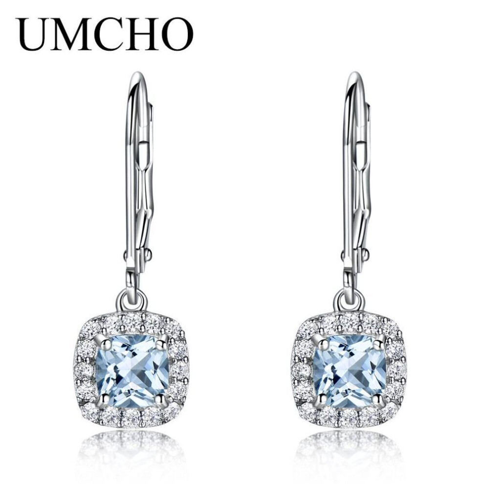 (sky blue) Umcho Clip Earrings For Women Aquamarine Blue Topaz Earrings Christmas Jewelry Wedding Gift With Box