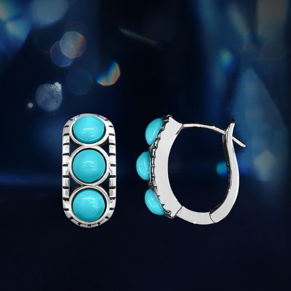 (aquamarine) Vintage Non Tarnish Womens 925 Silver Earring Natural Raw Mineral Turquoise Earring For Women