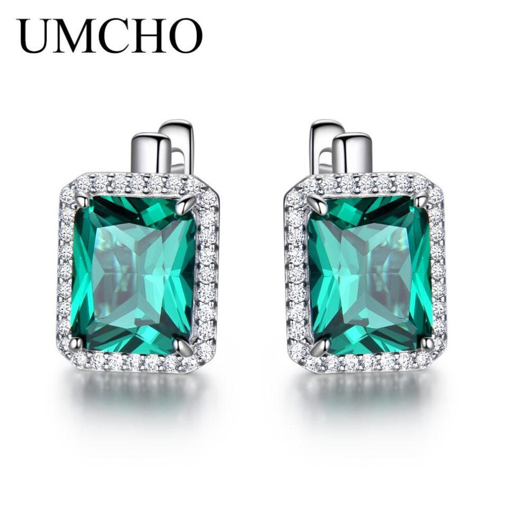 (green) UMCHO Luxury Square diamond inlay Clip On Earrings For Women Brand Fine Jewelry Birthday Gift Fashion Gift