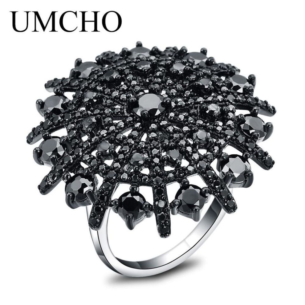 (black, 7) Umcho Gemstone Natural Black Spinel Ring 925 Sterling Silver Jewelry For Women With Elegance