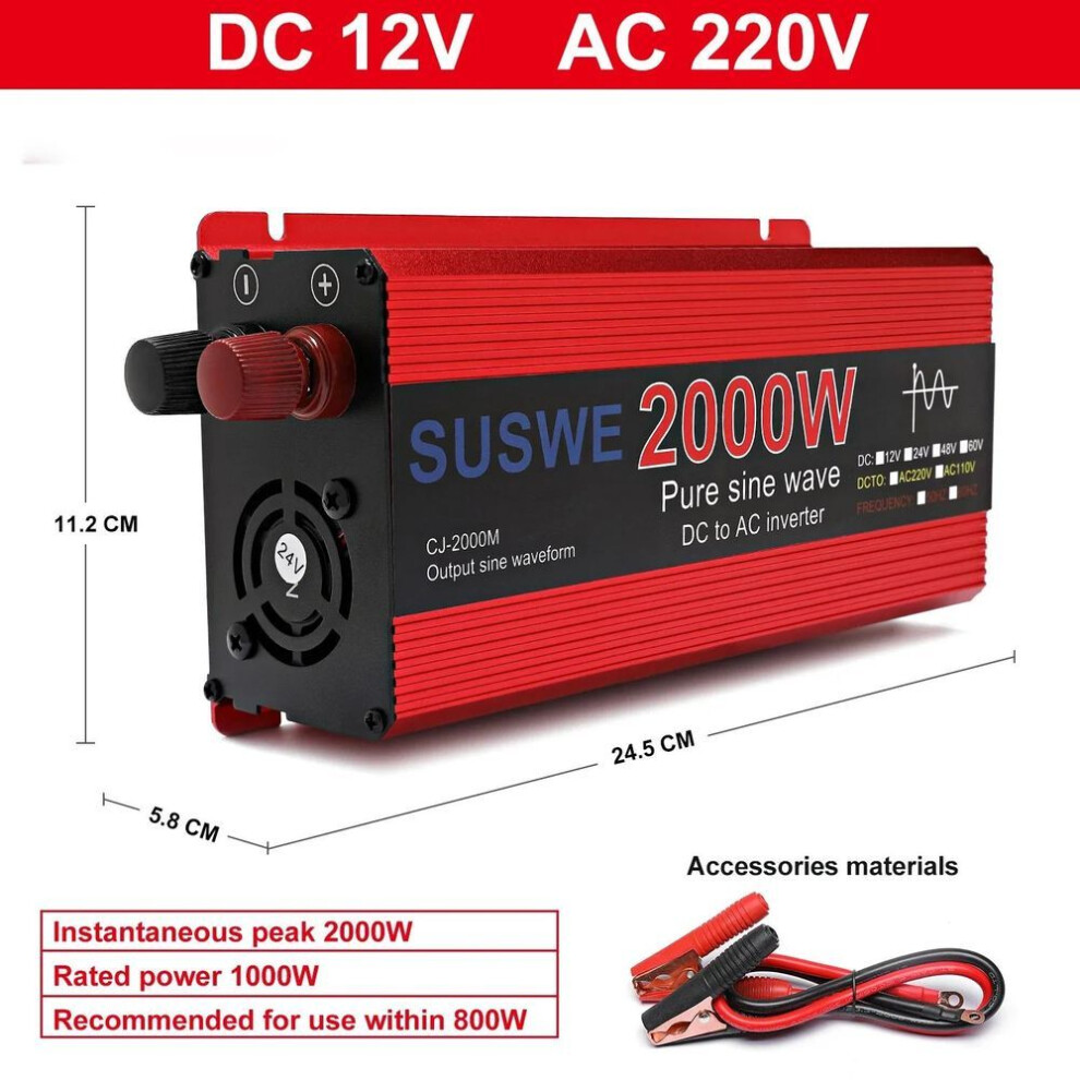 (as the picture, 12V220V2000W) Pure Sine Wave Inverter 1000w 2000w 2200w 3000w Dc 12v 24v To Ac 220v Voltage 50/60hz Solar Car Inverters
