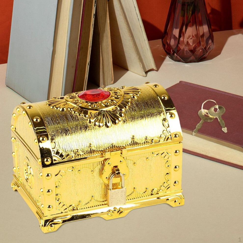 (gold) Adventurous Treasure Box Pirate Props Jewelry Multifunction Antique Chest