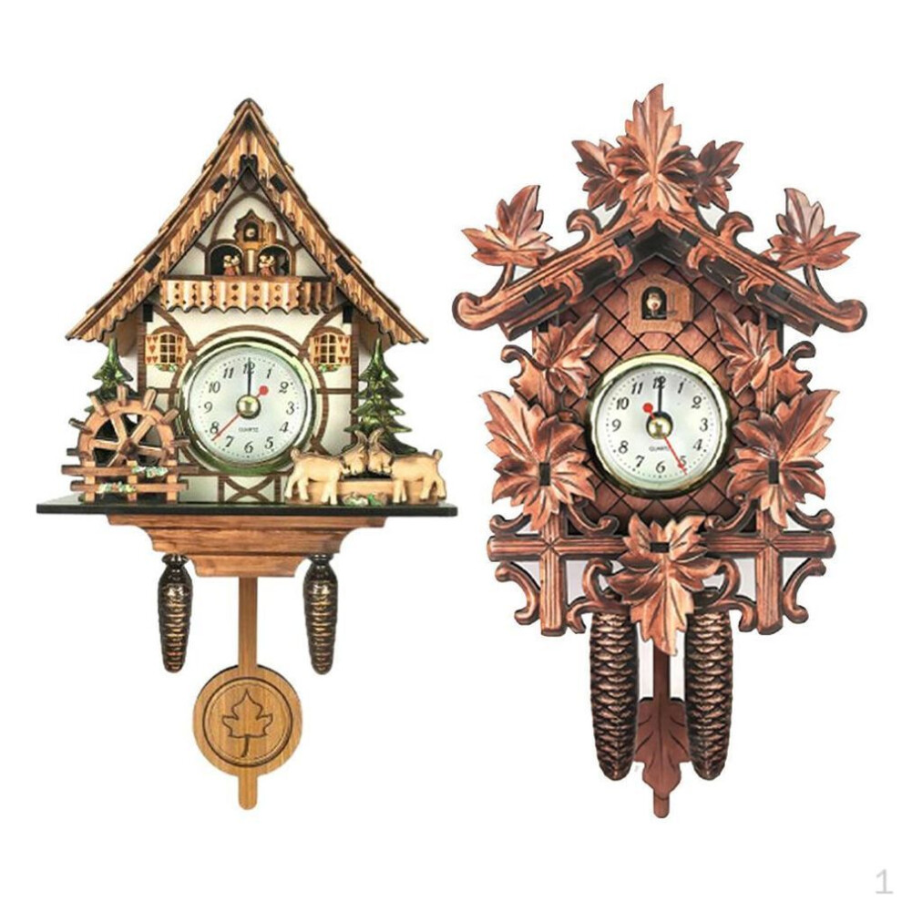 2pcs Vintage Design Wooden Cuckoo Clock Wall Decor