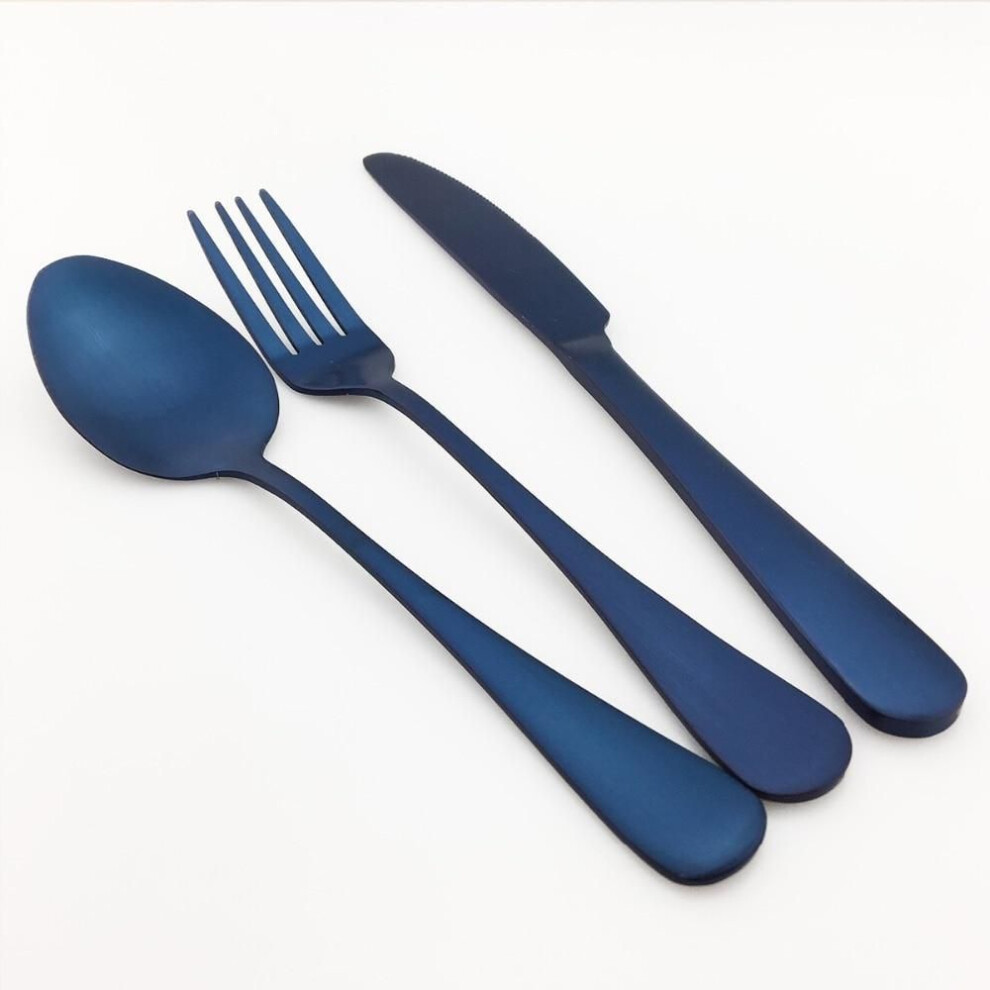 4PCS New Blue Cutlery Set Stainless Steel Dinnerware Silverware Tableware Dining Set Plate Dinner Knife Forks Teaspoon