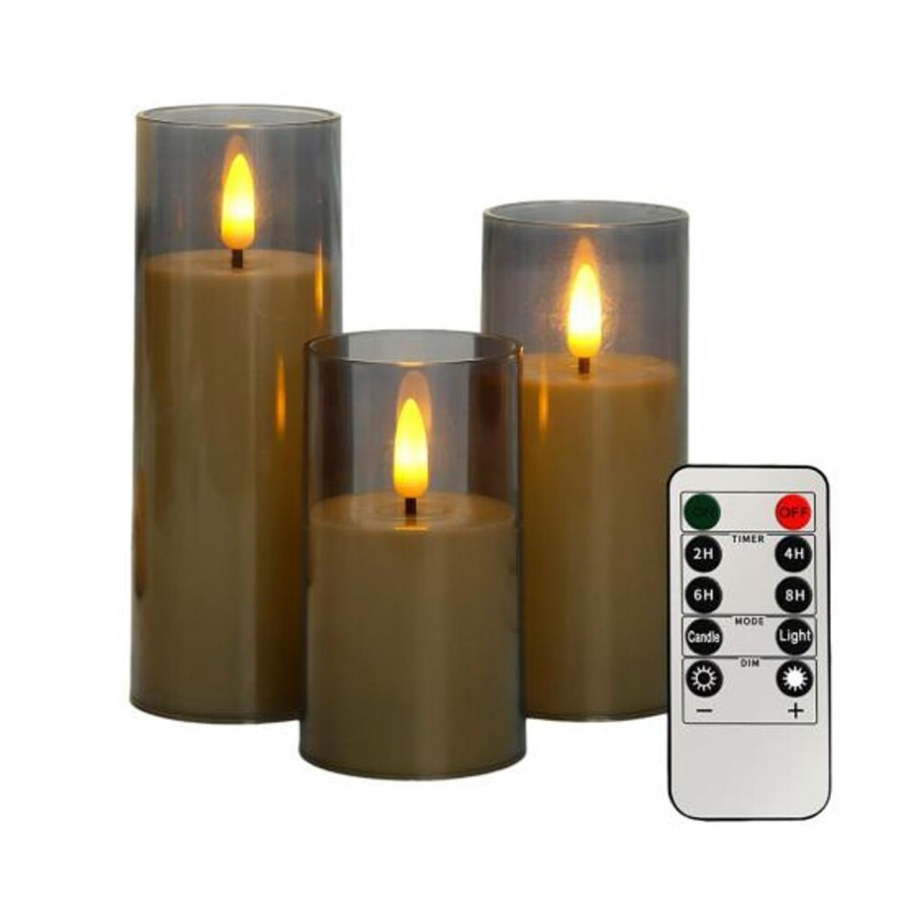 (grey) 3Pcs Flameless Candle LED Night Lamp with Remote Control Flickering Flame Effect Battery Operated Candles Party Decorations