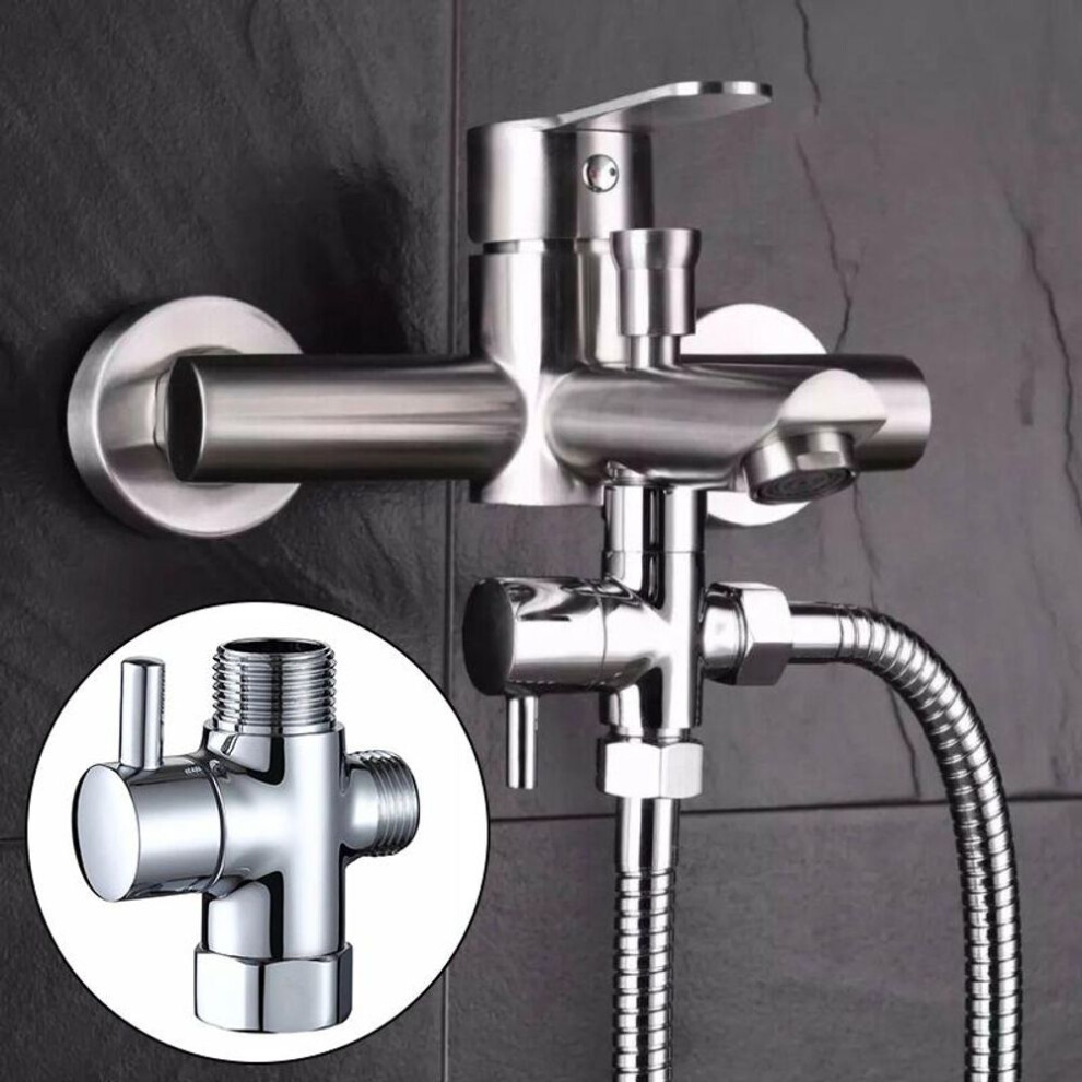 G1/2in 3Way Brass Diverter Valve T-adapter Converter Chrome for Shower Head