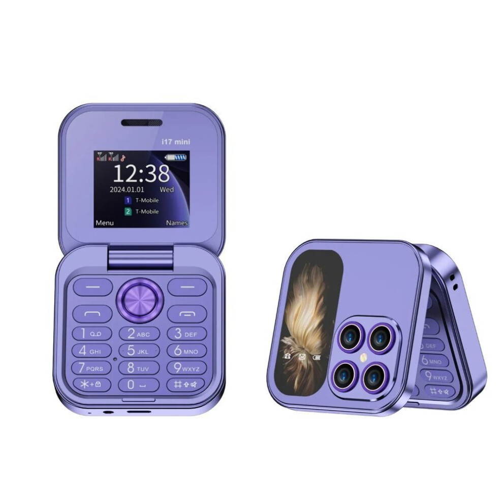 (purple) Dual Card Dual Standby Mini Flip Mobile Phone Fm Radio Clamshell Phones  Kids Children Gifts