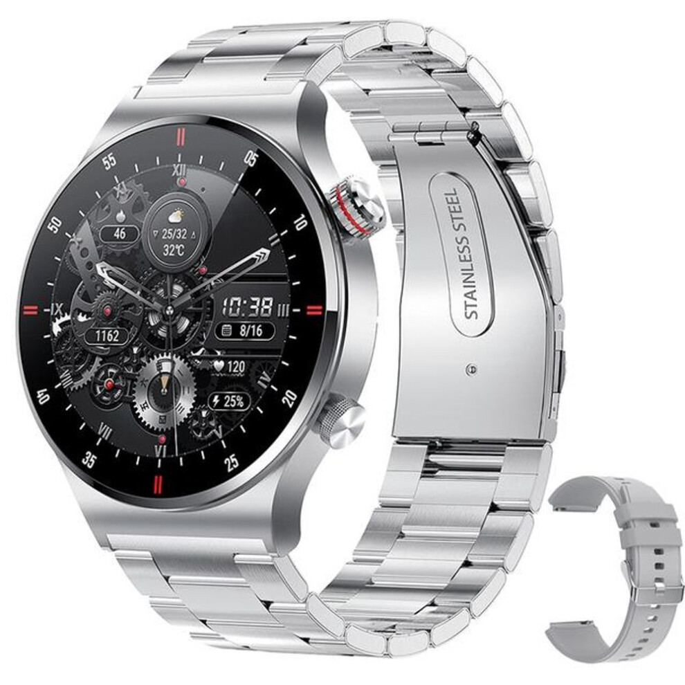 (silver, steel belt) 2024 New Bluetooth Call Smart Watch Men Sports Fitness Tracker Waterproof Smartwatch Large Hd Screen