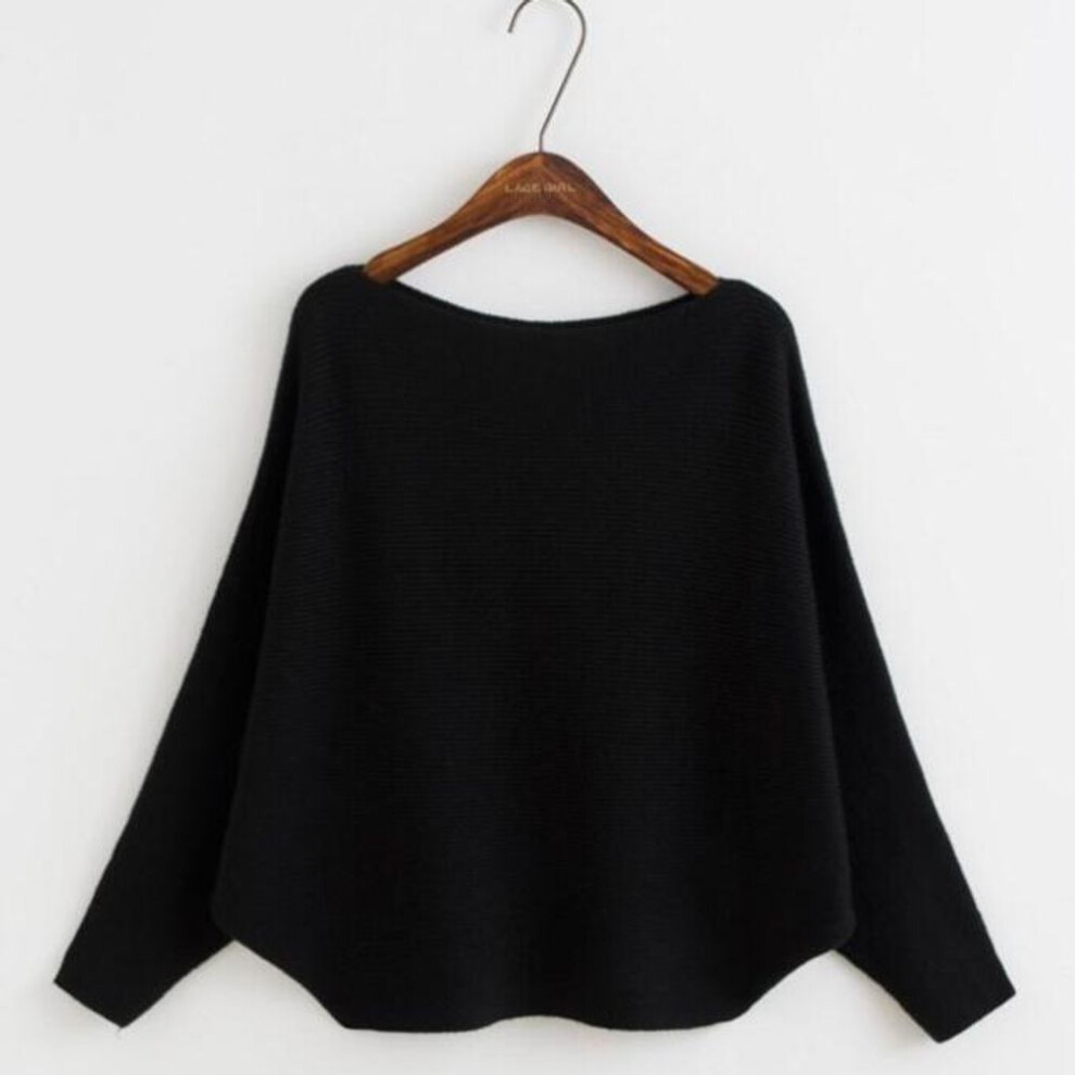(One Size, black) knit sweater women loose pullover long sleeve o neck