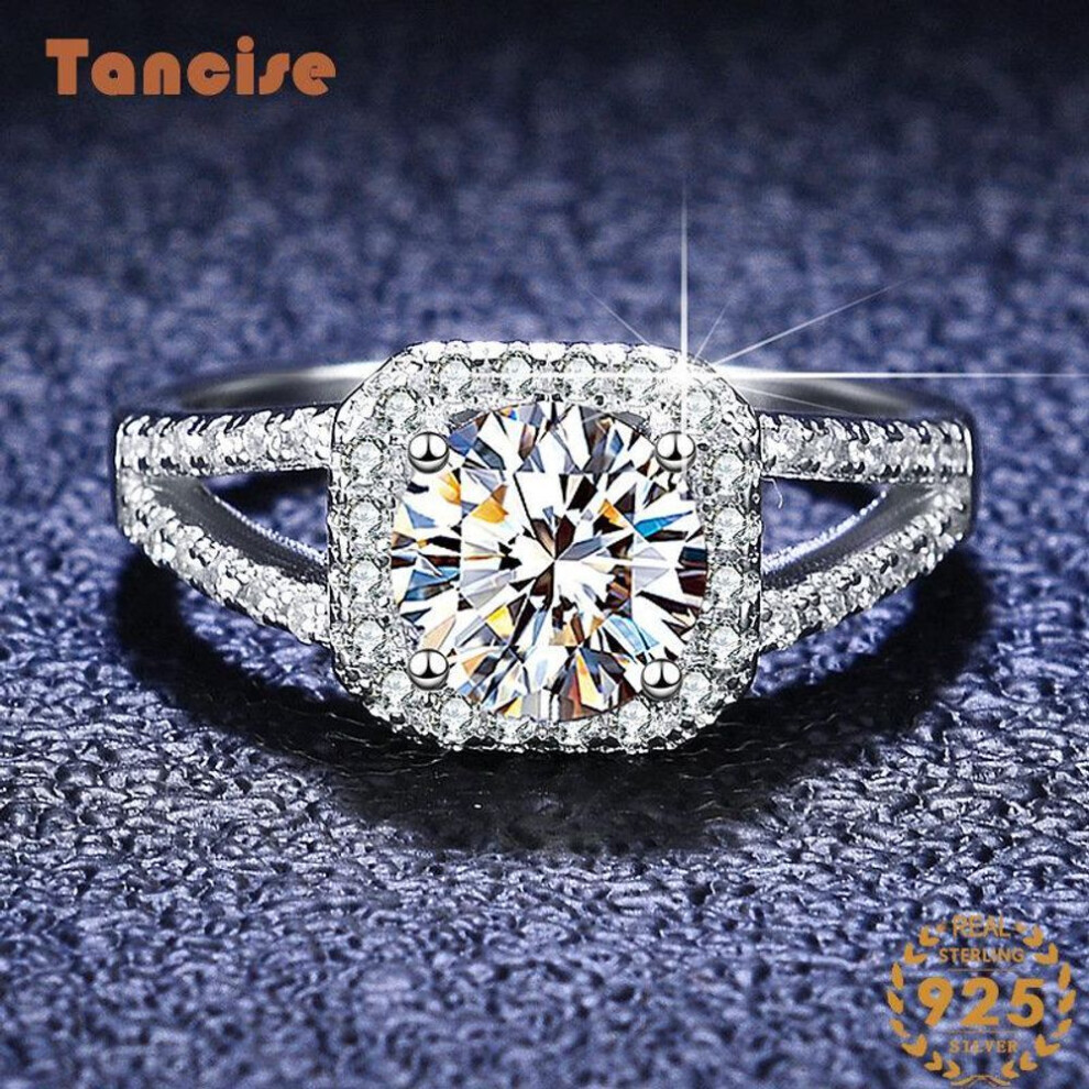 (silver, 1CT/19) Tancise Classic 925 Sterling Silver  Moissanite Ring Ladies Jewelry Wedding Promise Party Gift