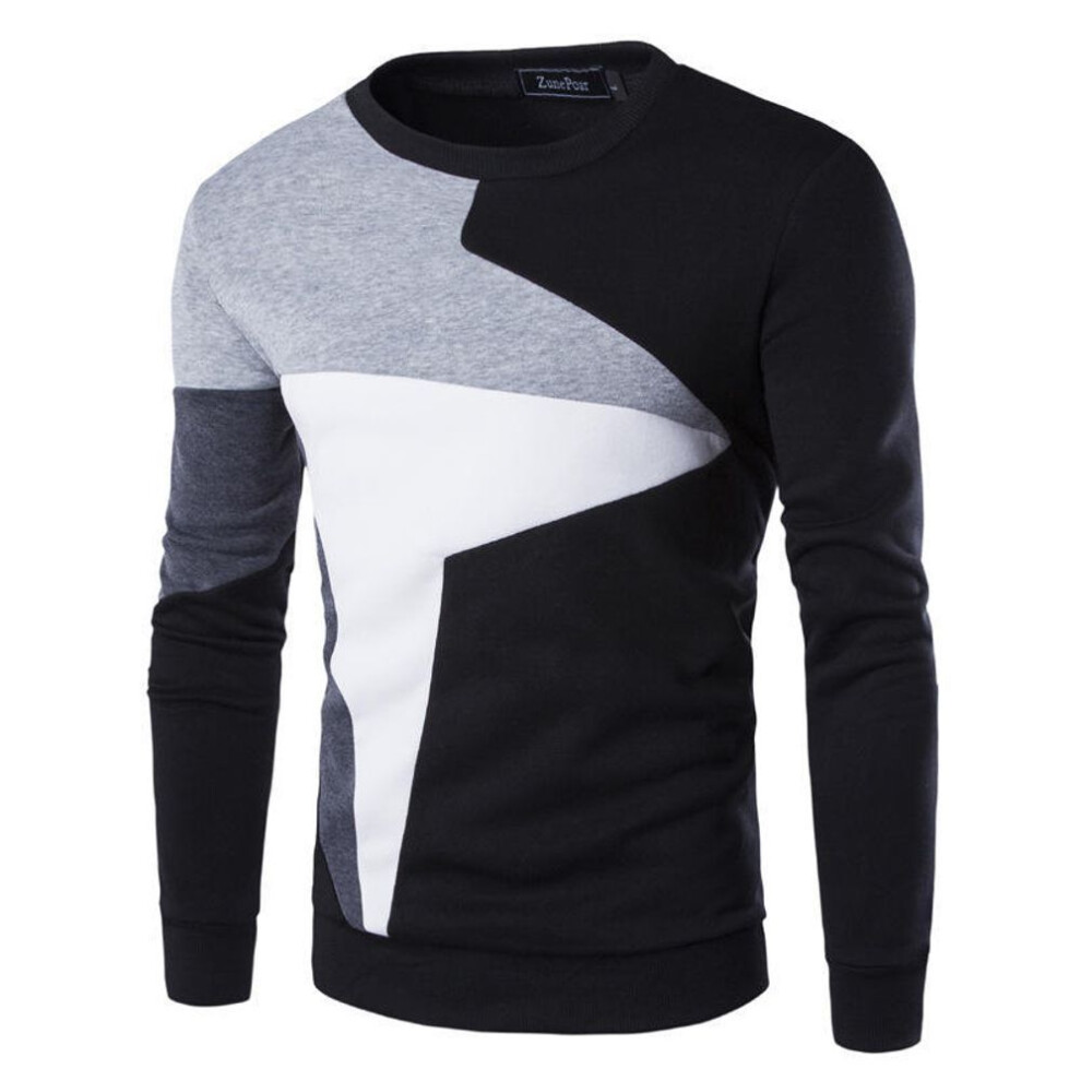 (black, 2XL) Fall Winter Plus Size Sweatshirt Man Patchwork Color Clothing Long Sleeve Men Hoodies Black Blue