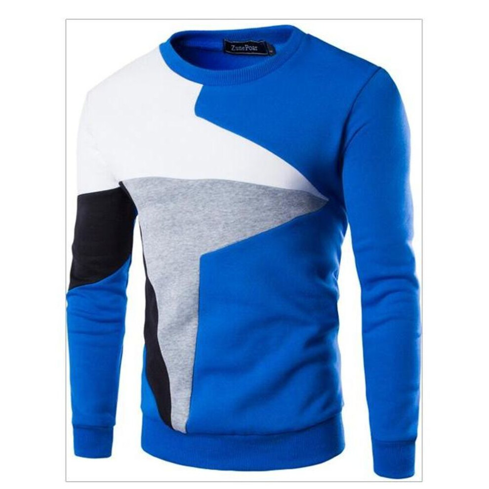 (blue, 3XL) Fall Winter Plus Size Sweatshirt Man Patchwork Color Clothing Long Sleeve Men Hoodies Black Blue