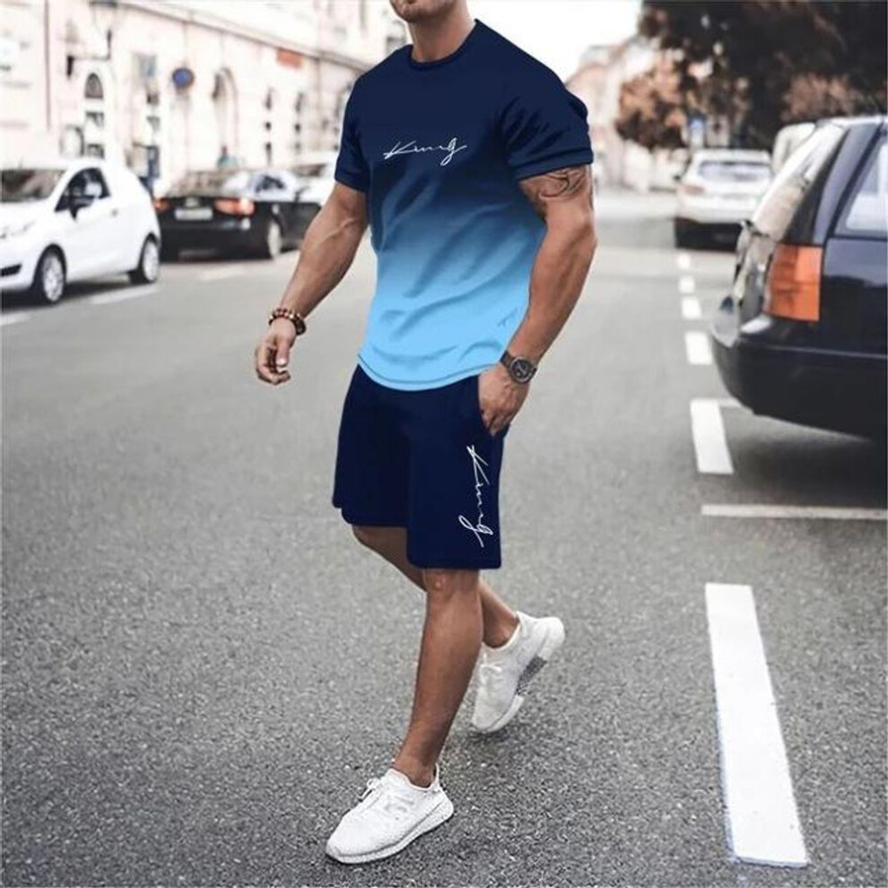 (as the picture, XXL) Mens Clothes Sets Summer Boys Cute T Shirts Short Pants 2pcs Clothing Suits Men Fashion Casual Costume Outfits