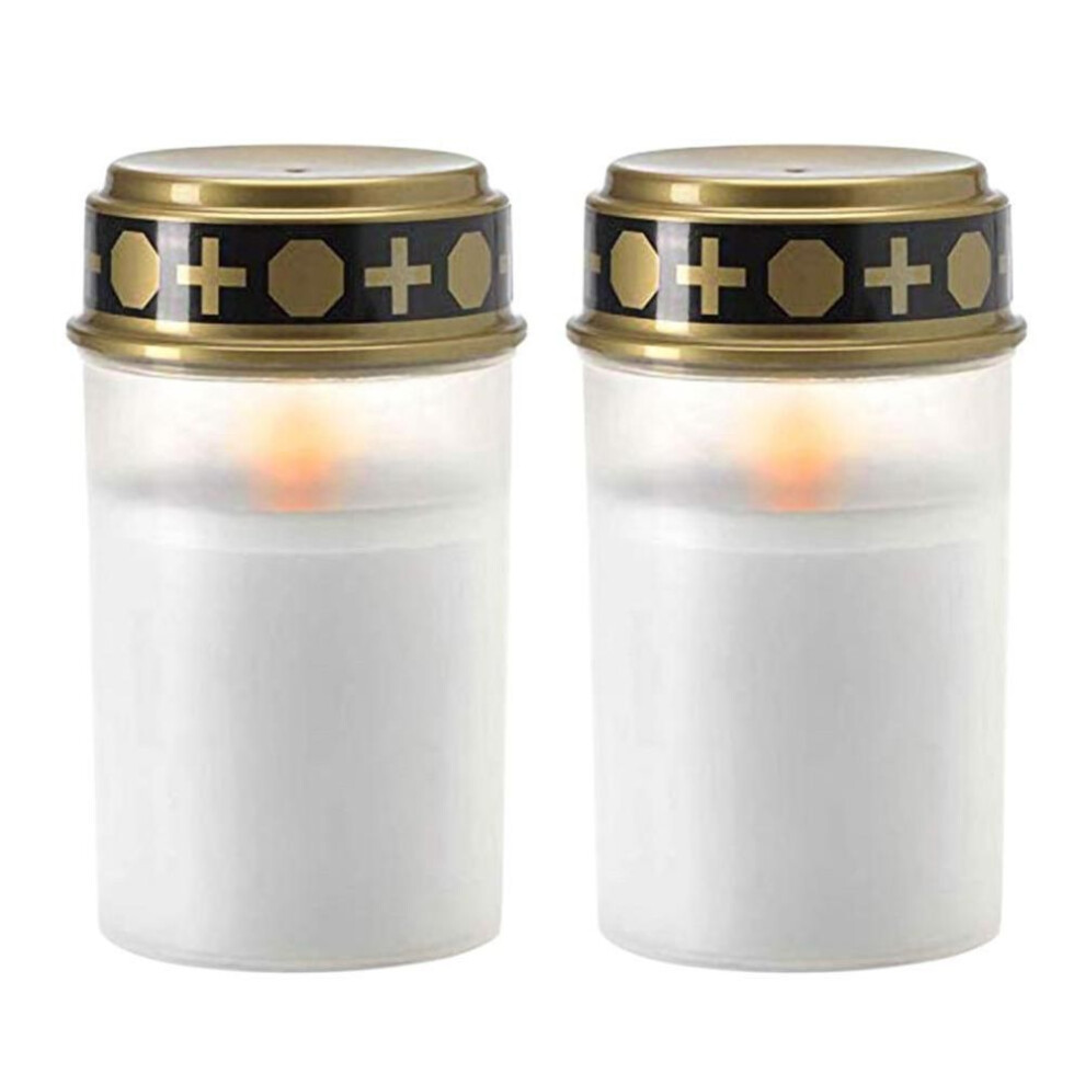 (white, without Ground Insertion) 2Pcs Cemetery Ritual Waterproof Candle Lamp Solar Powered Eletric Light