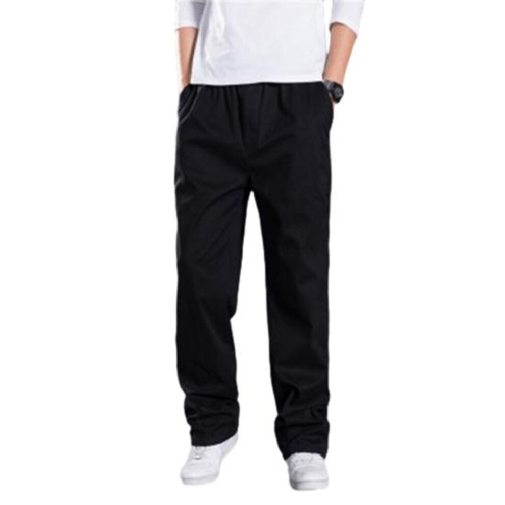 (black, L) Men Cargo Pants Spring Fall Elastic Waist Drawstring Solid Color Casual Loose Large Pocket Soft Male Straight Wide Leg Trousers Menswear