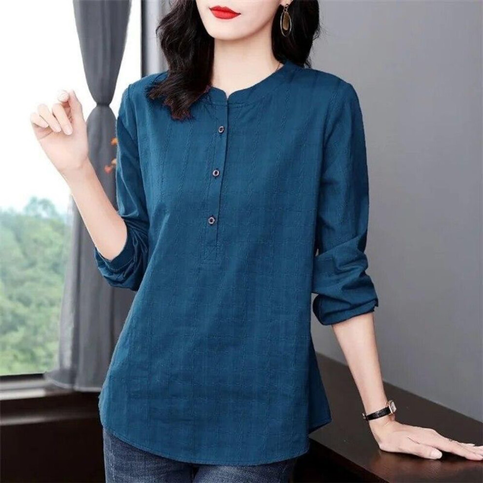 (XL, navy blue) Woman Spring Autumn Style Blouses Shirts Lady Casual Long Sleeve Stand Collar Blusas Tops