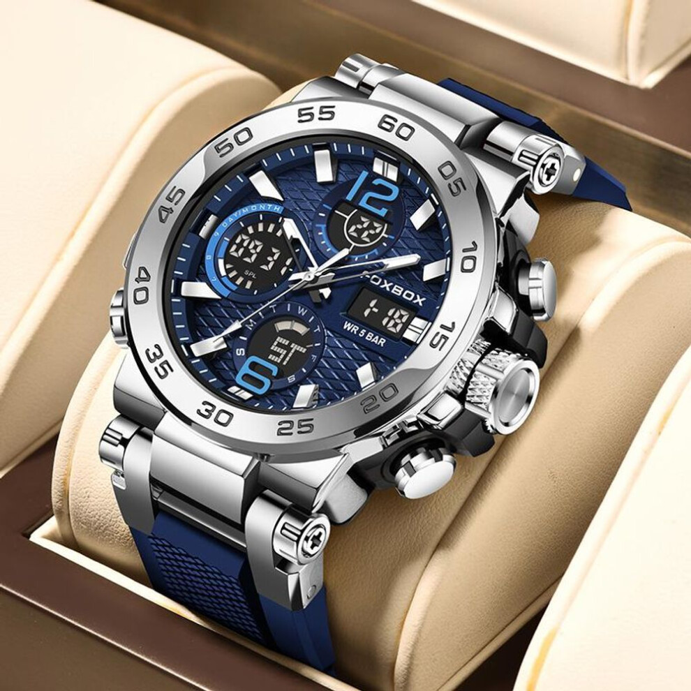 (silver,blue) LIGE New Fashion Men's Watch 50M Waterproof Luminous Sport Quartz Watch Automatic Date Timing Wristwatch