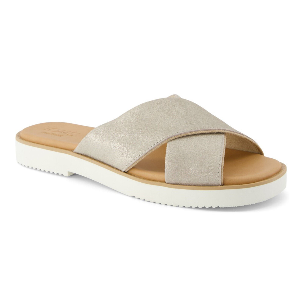 (Brown, 8 (Adults')) TOMS Mae Crossover Leather Women's Champagne Sandals
