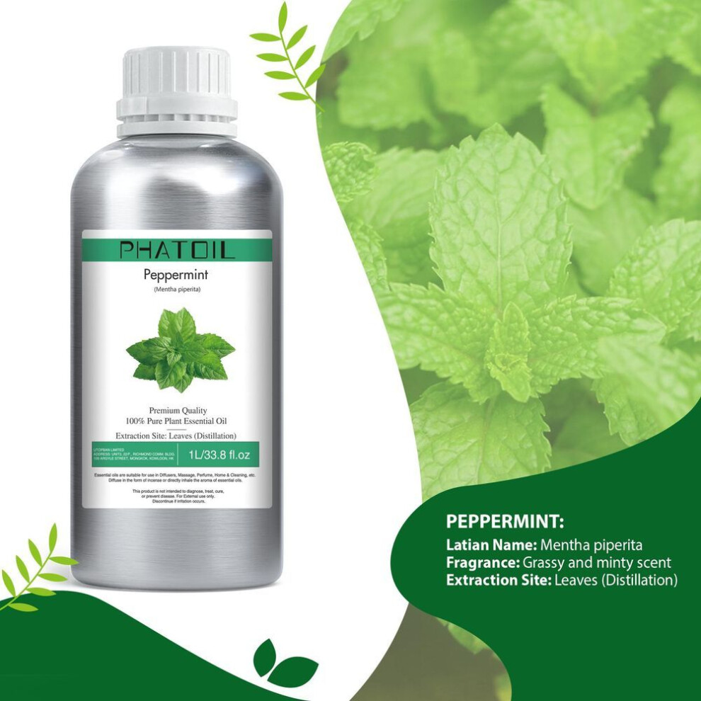 (as the picture, Peppermint) Phatoil 1000ml Essential Oils, Vanilla Lavender Rosemary Geranium 100% Pure Nature For Aromatherapy, Diffuser, Humidifier, Massage, Diy Perfume