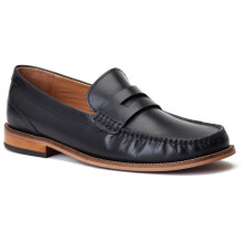 (Black, 10 (Adults')) Base London Garfield Leather Men's Black Loafers