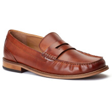 (Brown, 8 (Adults')) Base London Garfield Leather Men's Burnt Tan Loafers