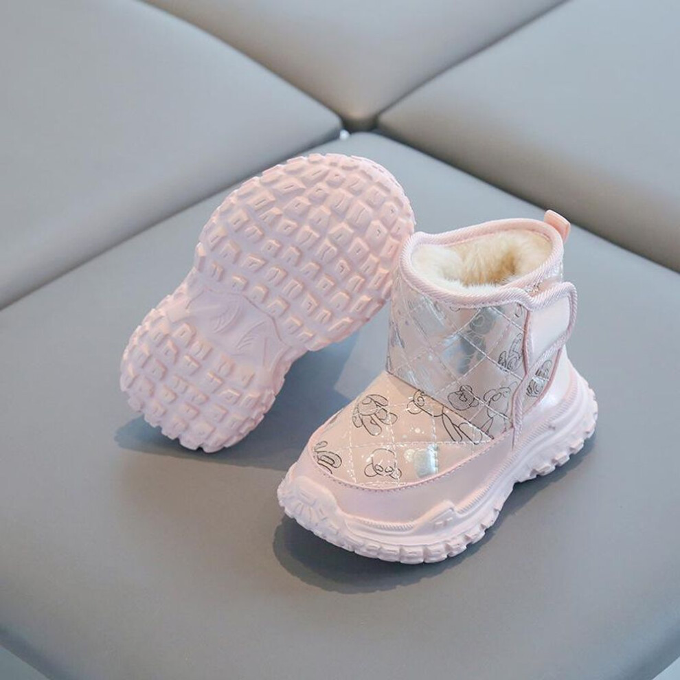 (pink, 23) Boys and Girls Winter Padded Warm Cotton Shoes Thick Bottom Non-slip Patent Leather Waterproof Non-slip Snow Boots