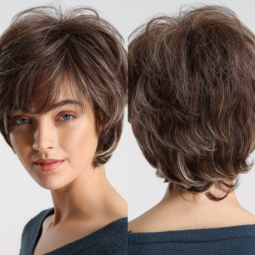Easihair Short Honey Brown Synthetic Wigs For Women Layered Natural Hair Wigs Free Part Short Hair Daily Wig Heat Resistant