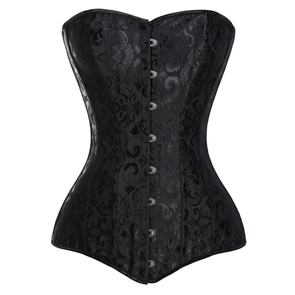 (black, XL) Women Overbust Lace Up Steampunk Corset Bustier Top Gothic Clothing Long Torso Hourglass Body Shaper