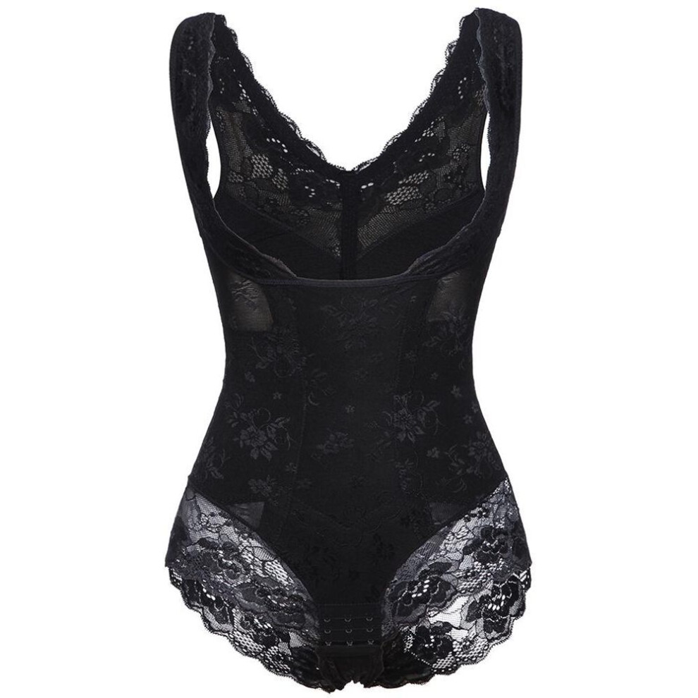 (black, 2XL) Women Body Shaper Waist Trainer Lace Bodysuits Postpartum Slimming Underwear Tummy Control Shapewear