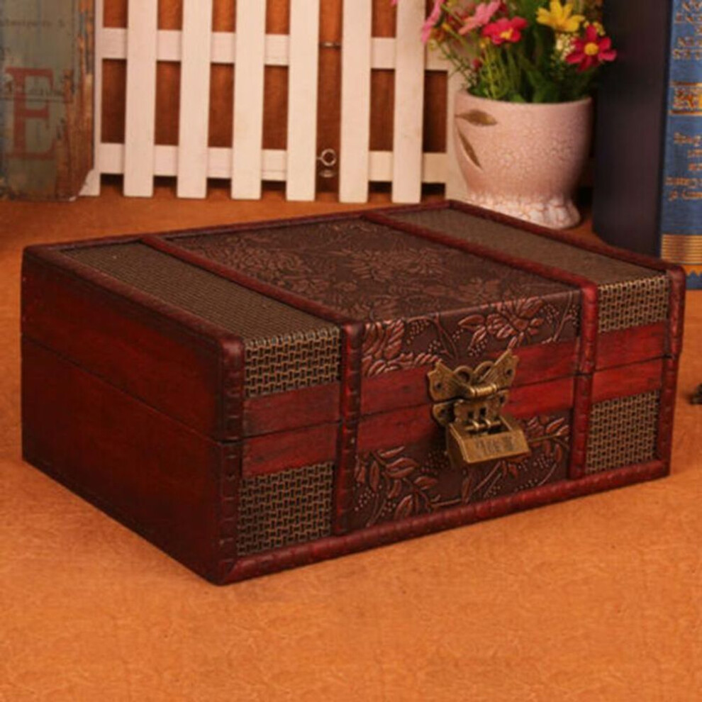 Wooden Vintage Treasure Chest With Lock Retro Style Bedroom Study Storage Box