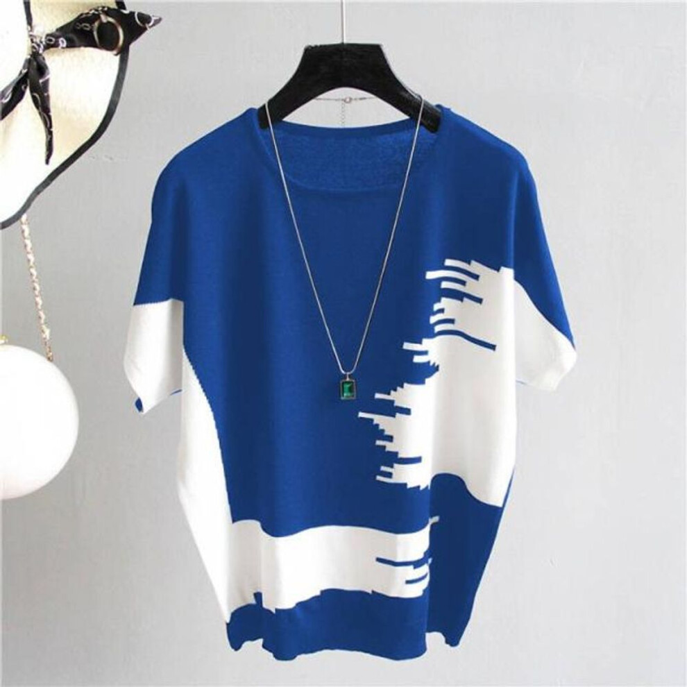 (XXL, blue) Summer Women Pullover Thin Rib Knitted Femme Tops-image-OPC-PFYKHPN-NEW