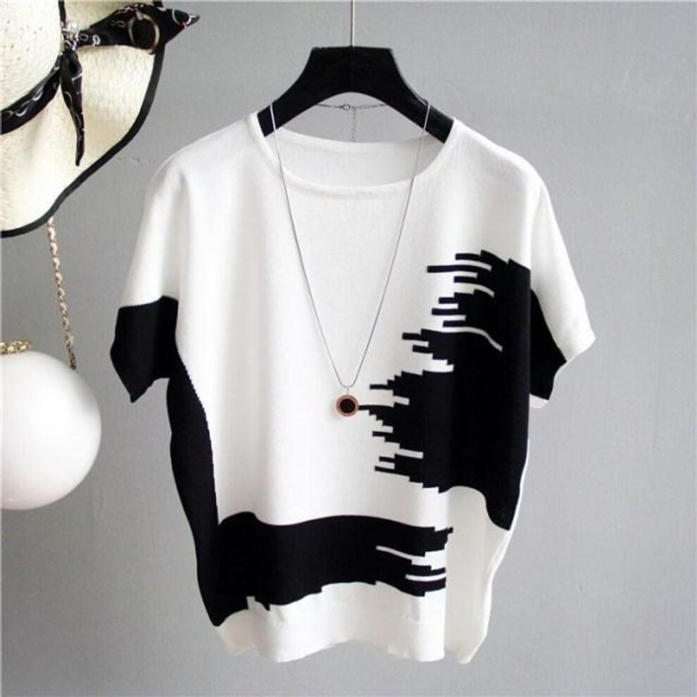 (XL, white) Summer Women Pullover Thin Rib Knitted Femme Tops