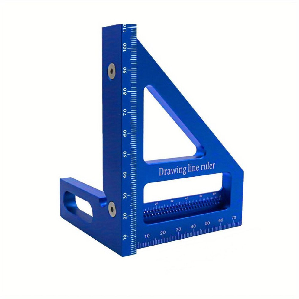 (blue) Carpenter Square Aluminum Alloy Miter Triangle Ruler Precision Hole Scriber Woodworking Square Protractor 45/90 Degree Layout