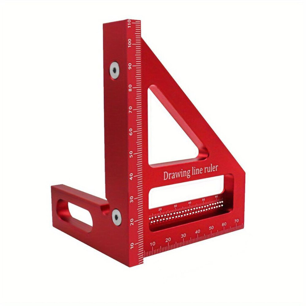 (red) Carpenter Square Aluminum Alloy Miter Triangle Ruler Precision Hole Scriber Woodworking Square Protractor 45/90 Degree Layout