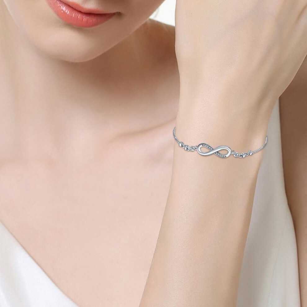 Authentic 925 Sterling Silver Infinity Adjustable Bracelet For Women  Fashion 8 Word Bracelet For Gift CMB81