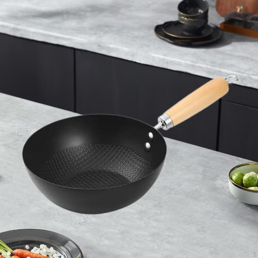 Wok Saute Pan 20cm With Wooden Handle Nonstick Non Coating Pot Chinese Iron For Sautee