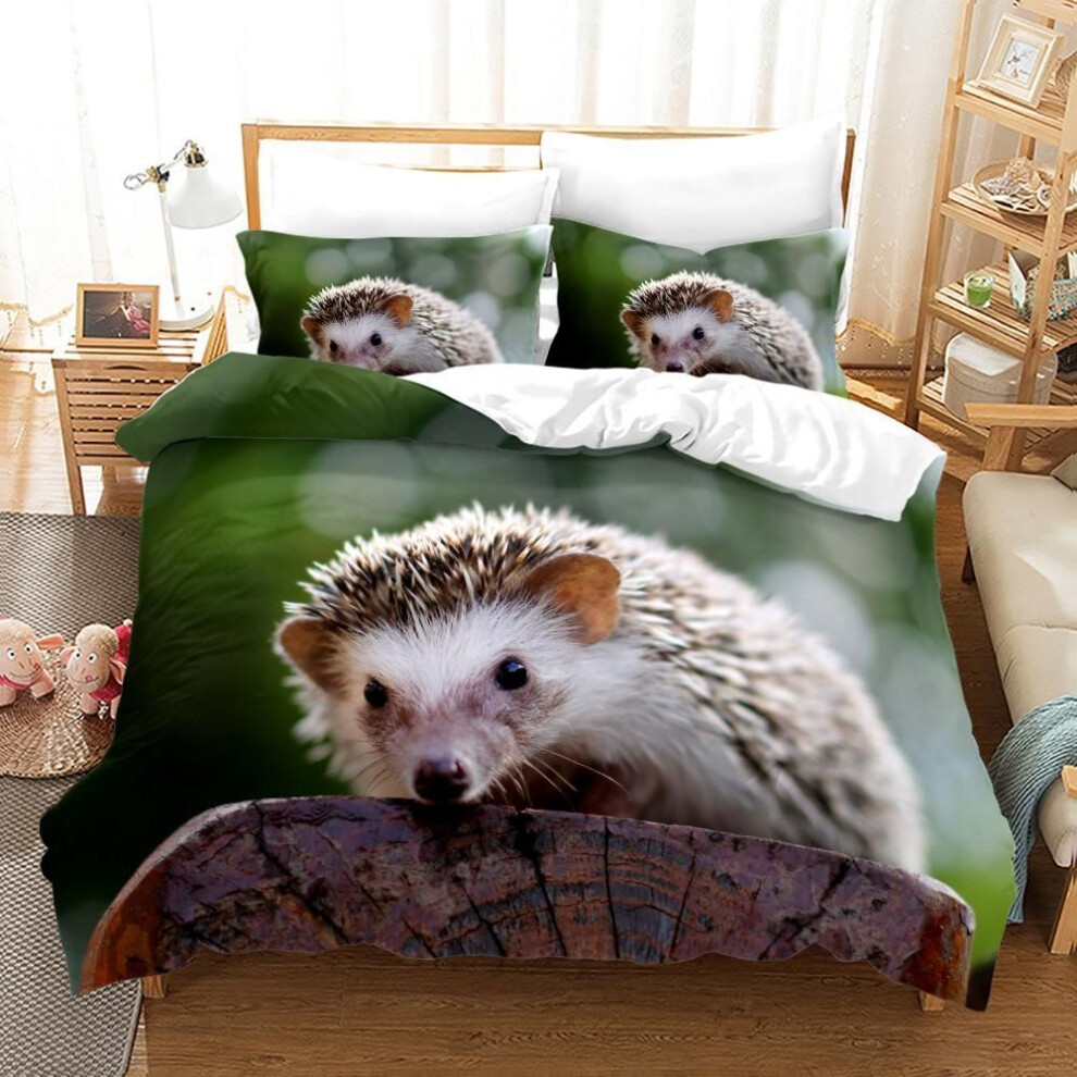 (as the picture, EU King 220x240cm) 3D Hedgehog Bedding Set Animal Down Duvet Cover Pillowcase 2/3pcs Birthday Gift Au180 * 210 Full Size Quick Drying Soft Simple Style Home Textile