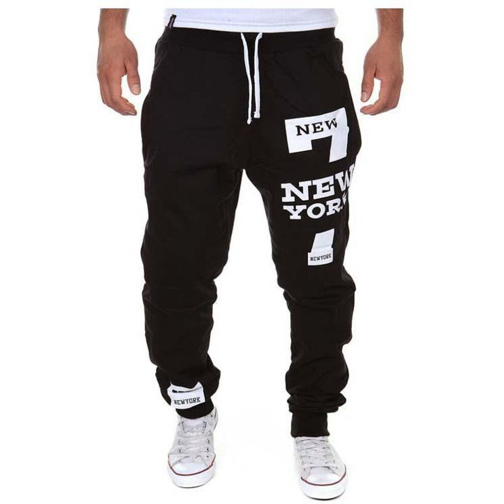 (black, L) Mens  Printed Joggers Casual Cotton Long Pants New Sports Trousers Fitness Pants