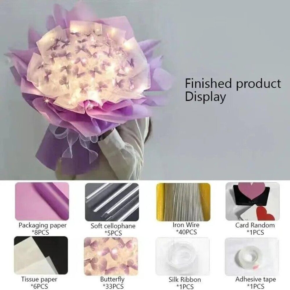 (purple) Creative Handmade Butterfly Bouquet Material Bag Diy Bride Wedding Decor Flower Material Package Romantic Valentine&apos;s Day Gifts