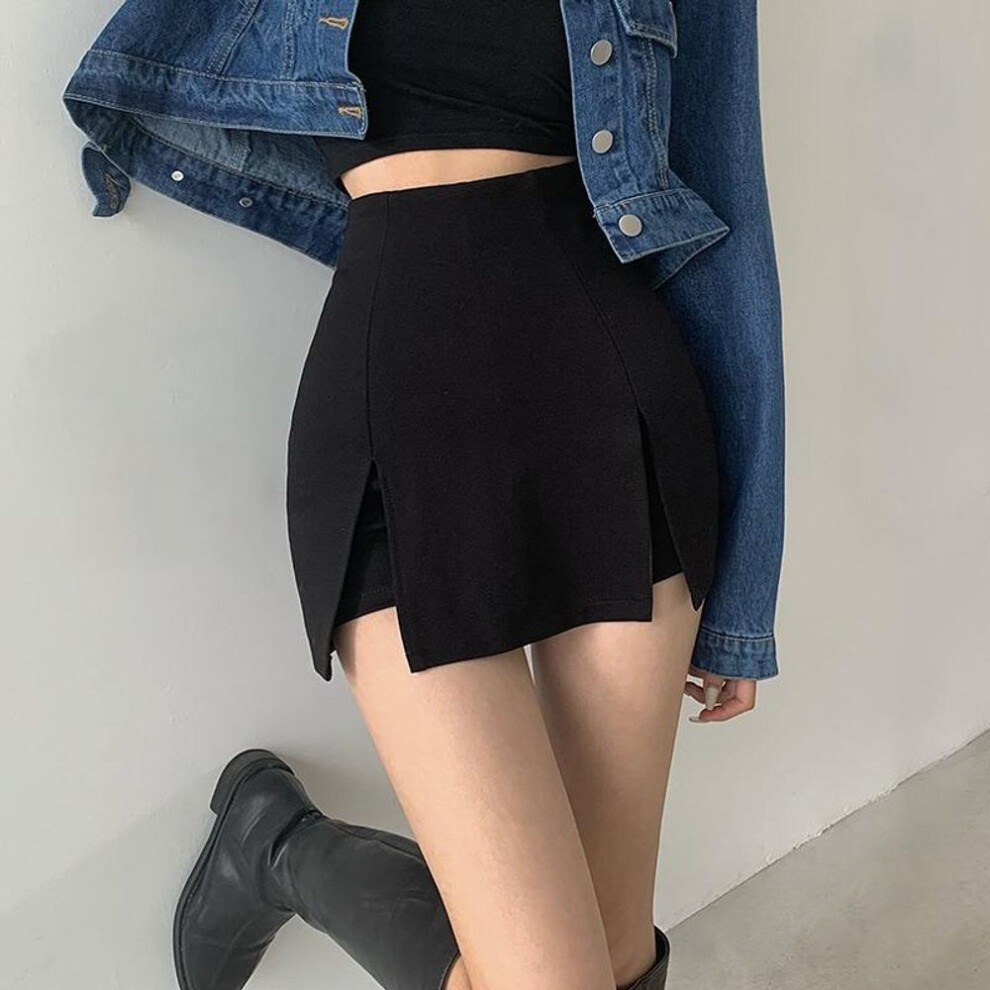 (M, black) Sexy Split Skirt Women&apos;s Office Ladies Suit Skirt Summer New Black Mini A-line Pants Skirt High Waist Wide Leg Shorts