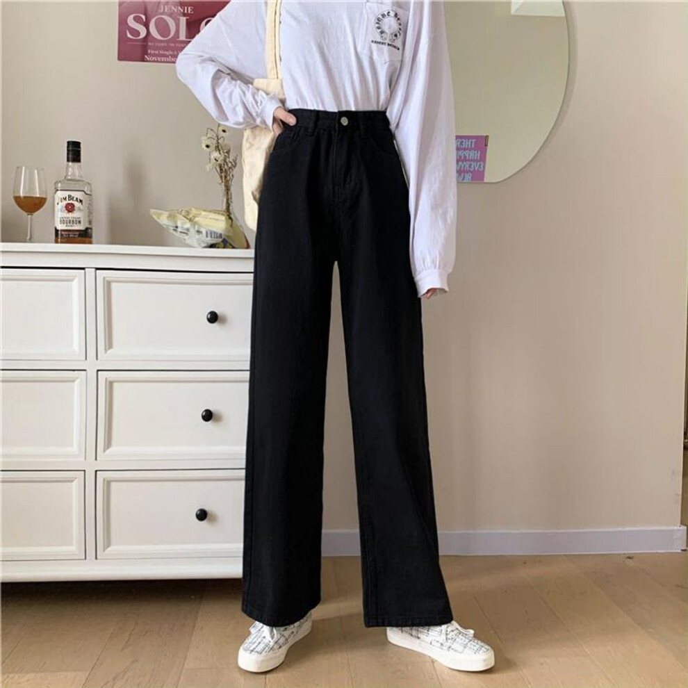 (black, S) Women&apos;s White Wide Leg Jeans Pant Autumn High Waist All-match Loose Denim Pant Casual Vintage Trousers Wide Leg Pants Jeans