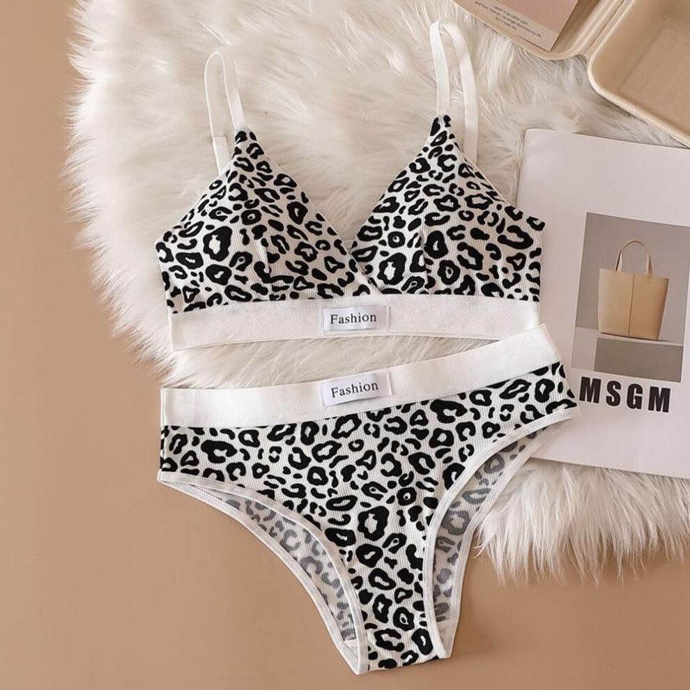 (black, One Size) Women Seamless Sexy Bra Set Low Waist Panties Leopard Bralette Lingerie Vneck Sport Brassiere Female Cotton Intimate Underwear